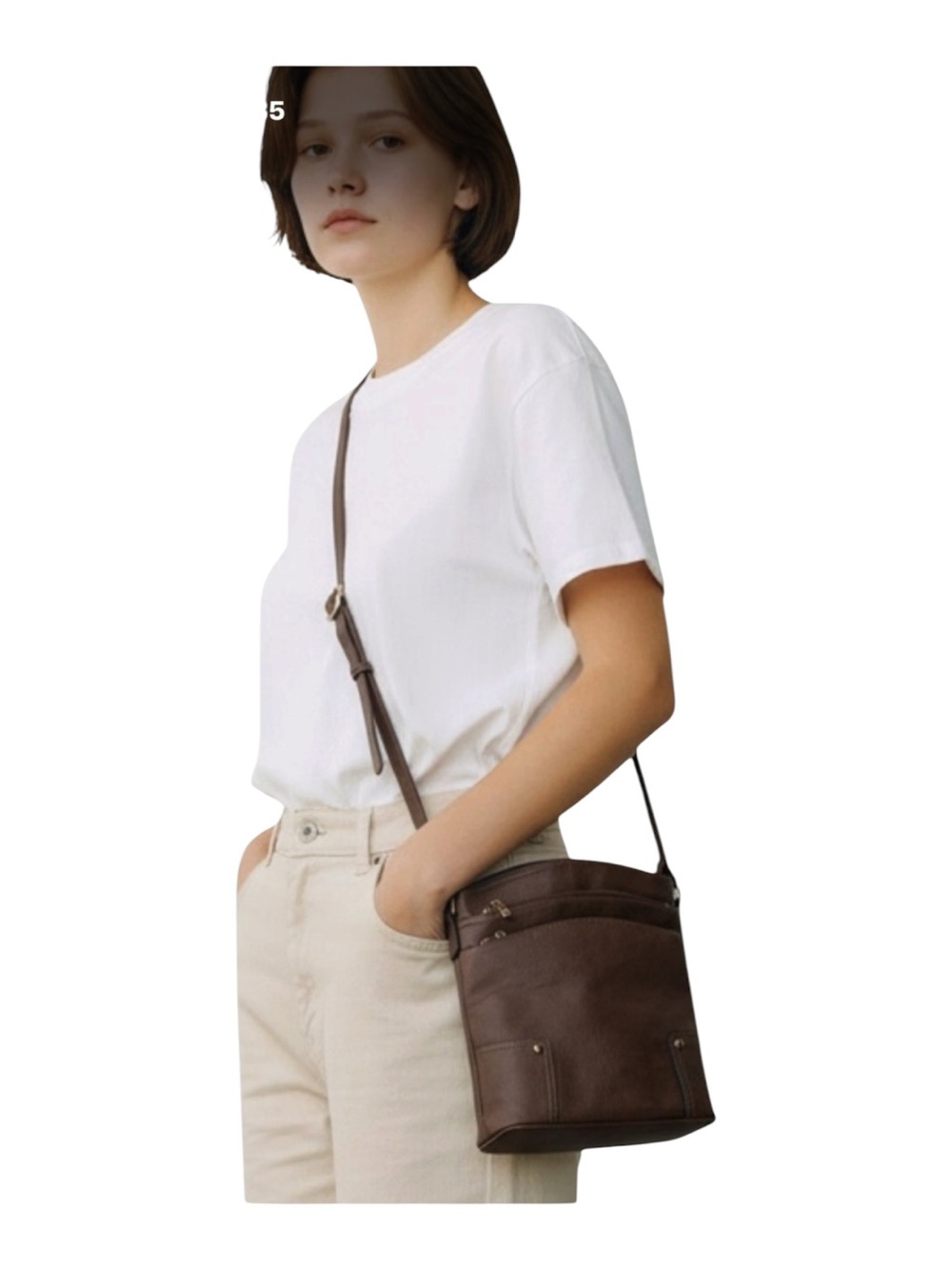 ALYSSA Triple Zip Pocket Large Crossbody Bag Coffee preowned